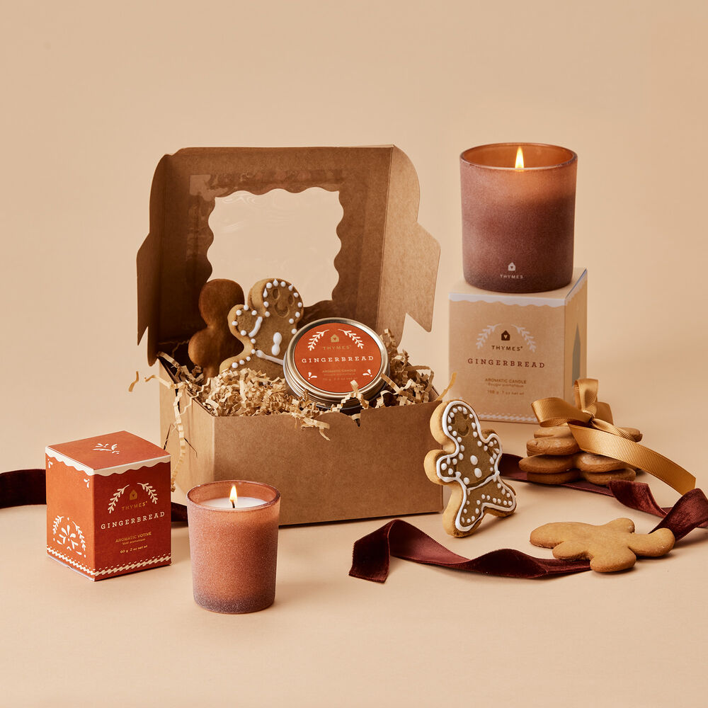 Thymes Gingerbread Travel Tin Candle & Gingerbread decorated cookies in gift box image number 2